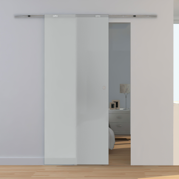 Porte intérieure coulissante 88 x 208 cm, verre opaque, système apparent